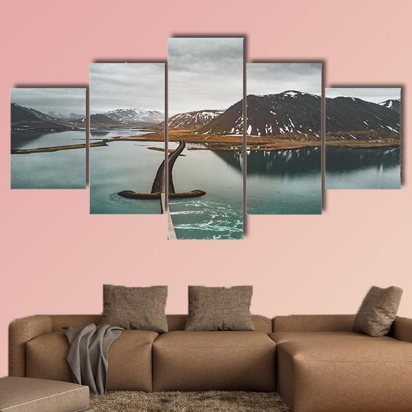 View Of Road 1 In Iceland With Bridge Over Sea With Mountains – Nature Canvas Wall Art