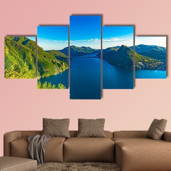 View Of The Lago Di Lugano In Switzerland – Nature Canvas Wall Art