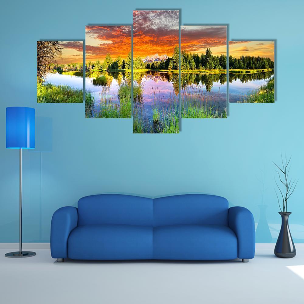View Of The Snake River And Tetons In Wyoming – Nature Canvas Wall Art