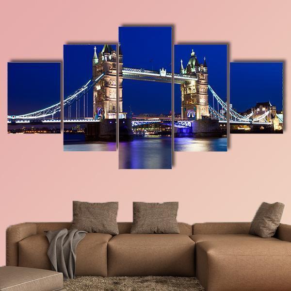 View Of Tower Bridge In London At Night – Nature Canvas Wall Art
