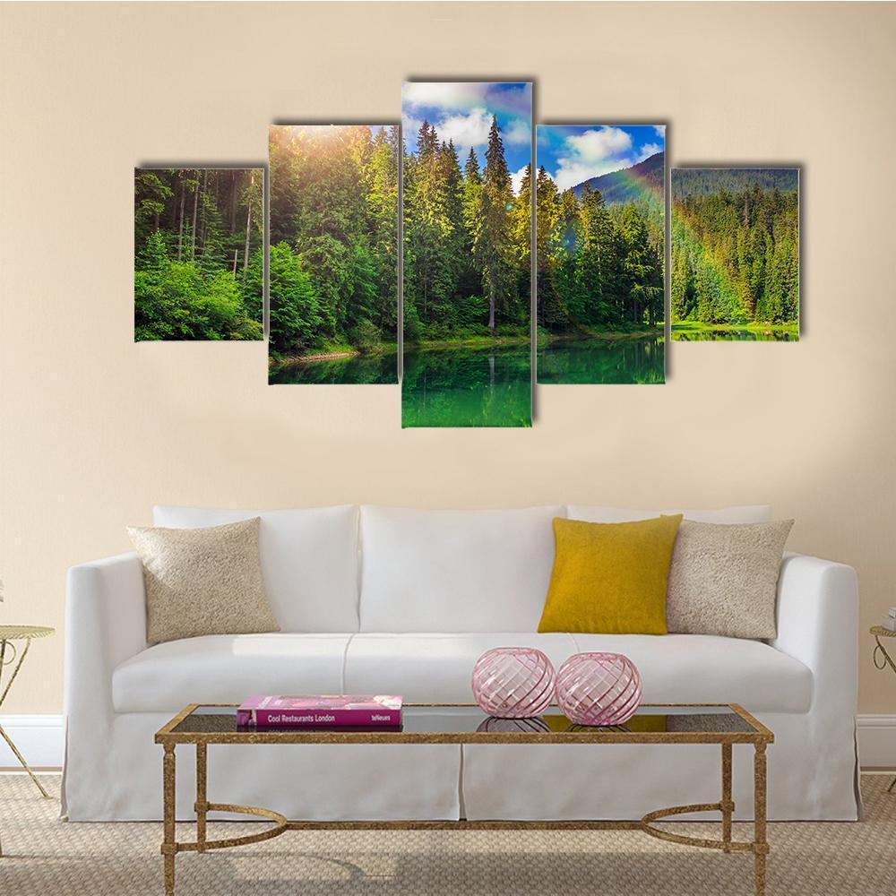 View On Lake Near The Pine Forest – Nature Canvas Wall Art