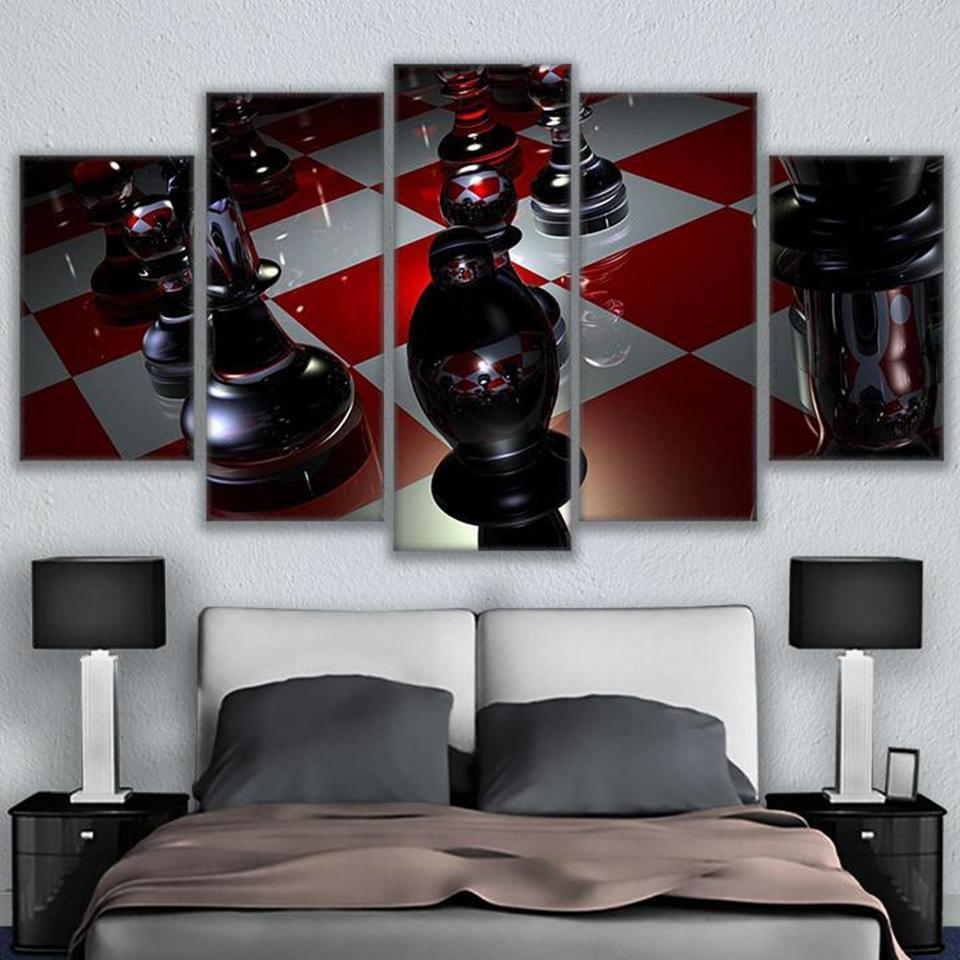 Vintage Reflective Chess Game Modern – Gaming Canvas Wall Art