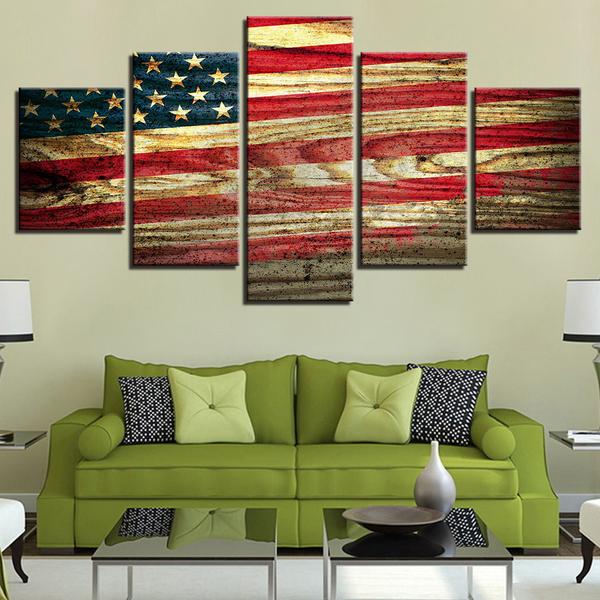 Vintage Wood Looking Us American Flag – Abstract Canvas Wall Art
