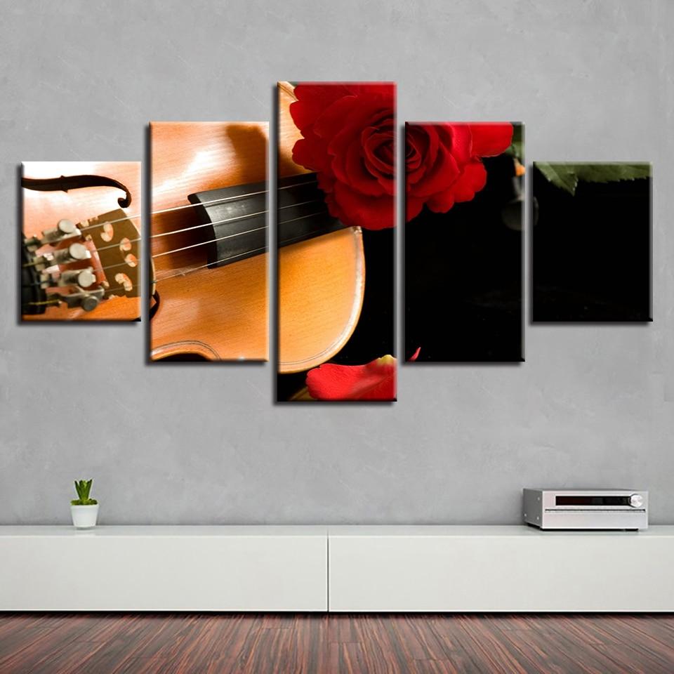 Violin And Red Roses Flowers – Music Canvas Wall Art