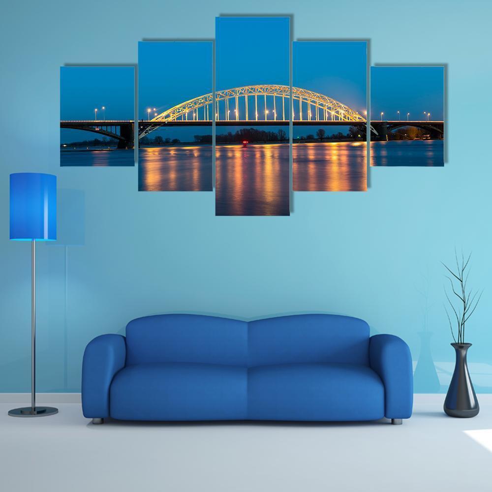 Waal Bridge At Nijmegen At Night – Nature Canvas Wall Art