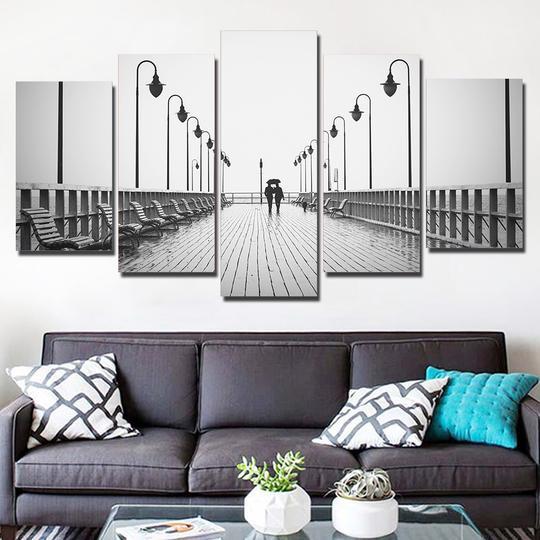 Walk On The Pier In The Rain – Nature Canvas Wall Art