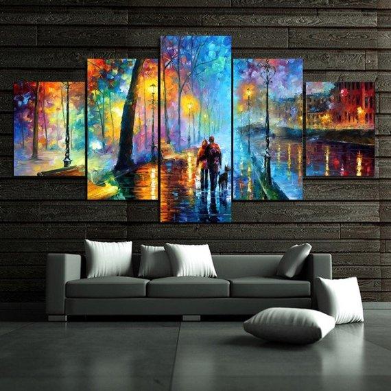 Walking In The Rain Nightscape – Abstract Canvas Wall Art