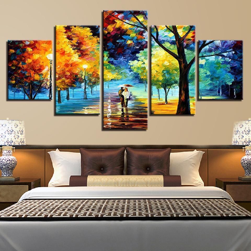 Walking In The Rain Scenery Abstract Color Tree – Abstract Canvas Wall Art