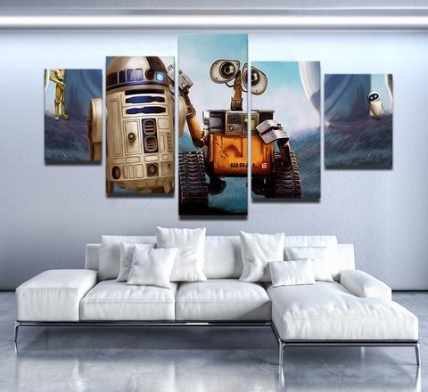Wall-E Meets R2D2 Cartoon Canvas Wall Art