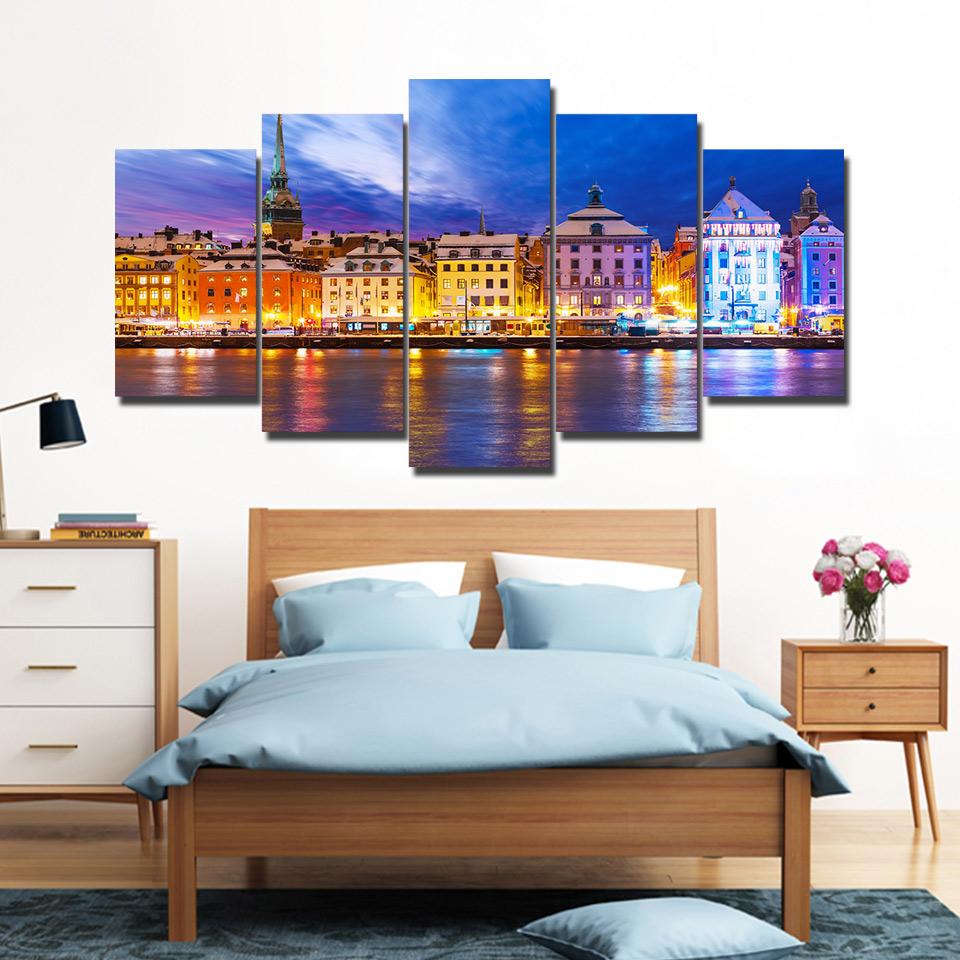 Water City Lighting Night – Nature Canvas Wall Art