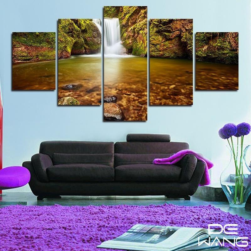 Waterfall And Autumn Leaves – Nature Canvas Wall Art