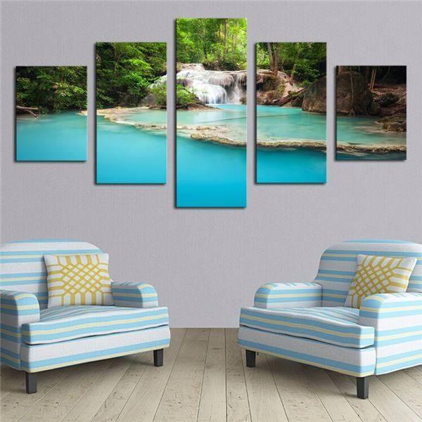 Waterfall And Green Lake – Nature Canvas Wall Art