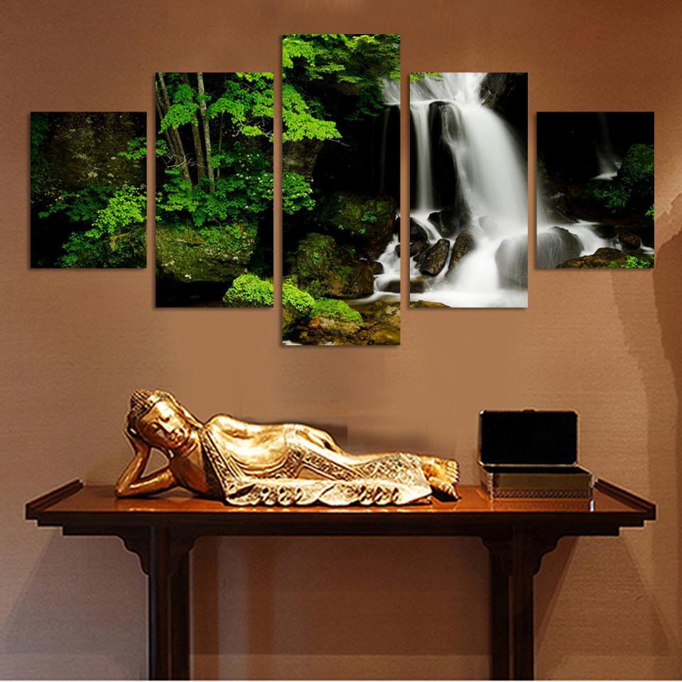 Waterfall And Green – Nature Canvas Wall Art