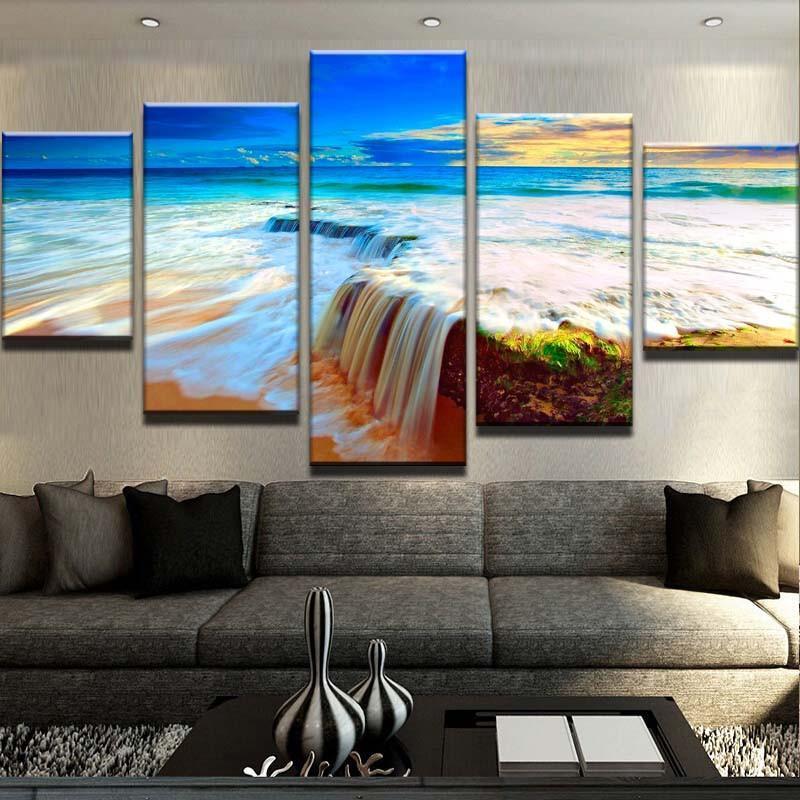 Waterfall Beach – Nature Canvas Wall Art