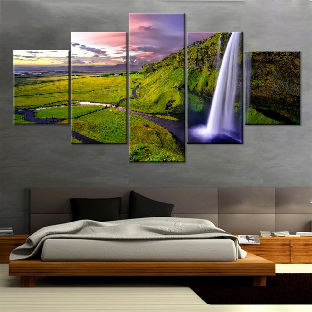 Waterfall During Sunset – Nature Canvas Wall Art