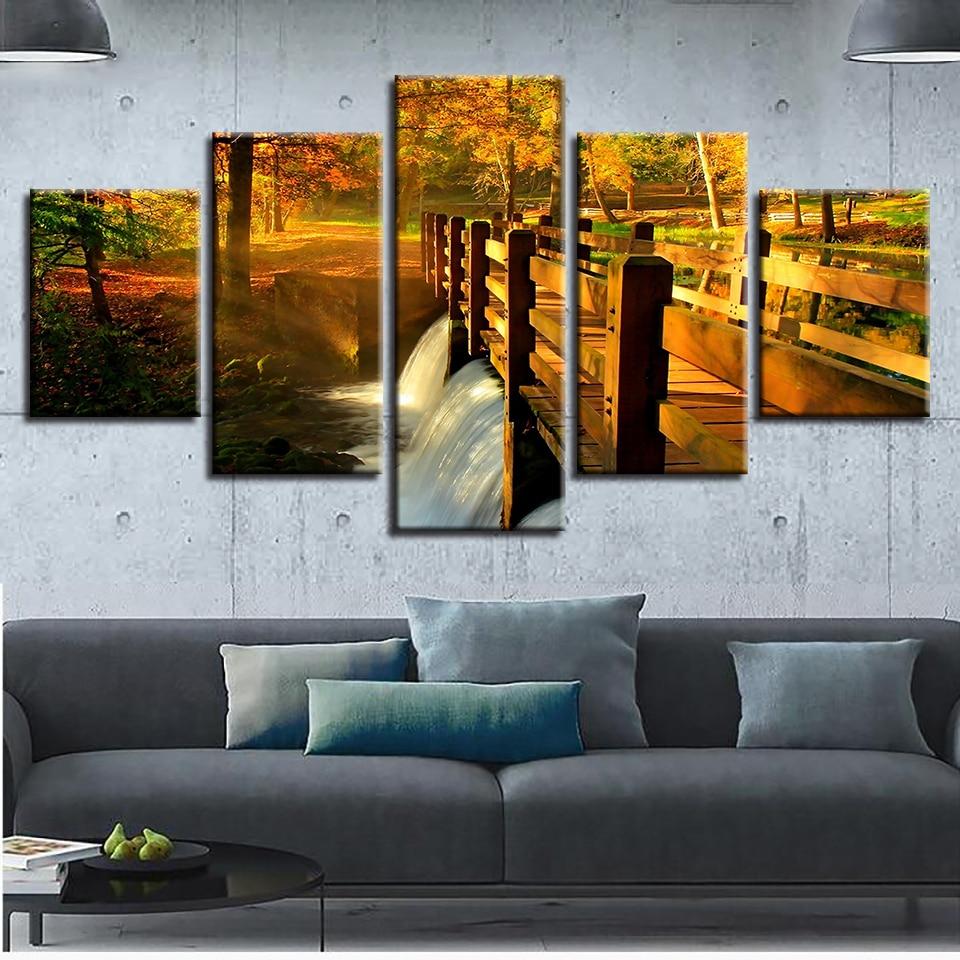 Waterfall Forest Bridge – Nature Canvas Wall Art