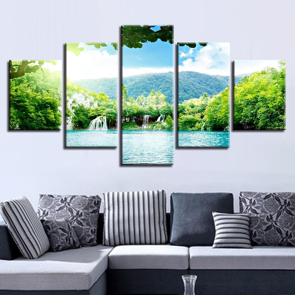 Waterfall Green Mountain Green – Nature Canvas Wall Art