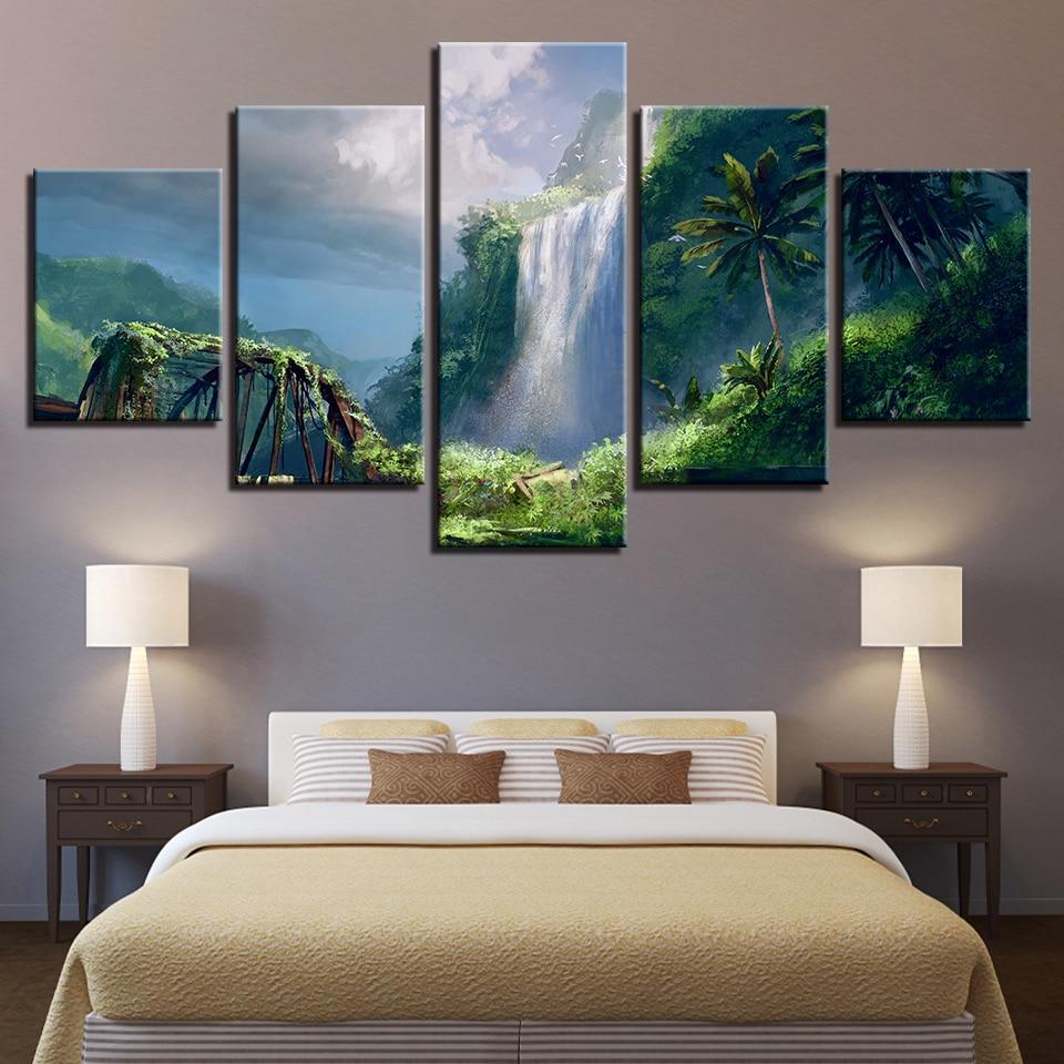 Waterfall Green Tree – Nature Canvas Wall Art