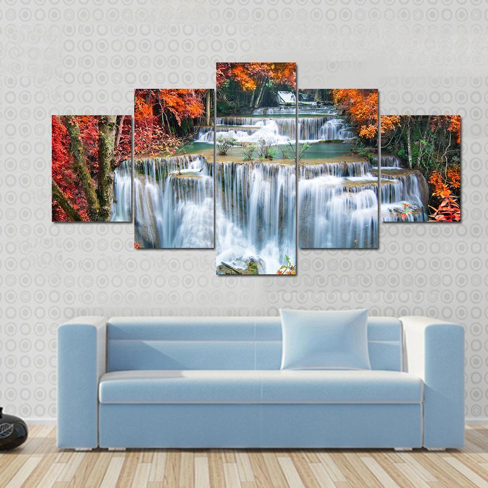 Waterfall In Autumn Forest – Nature Canvas Wall Art