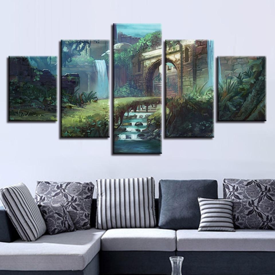 Waterfall Tree Grass – Nature Canvas Wall Art