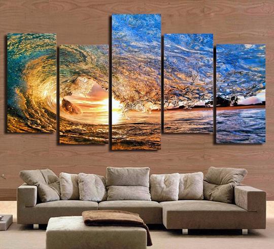 Wave Break At Sunset – Nature Canvas Wall Art