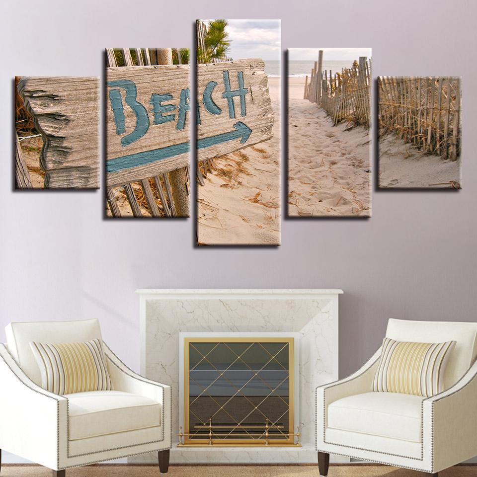 White Beach With Fence – Nature Canvas Wall Art
