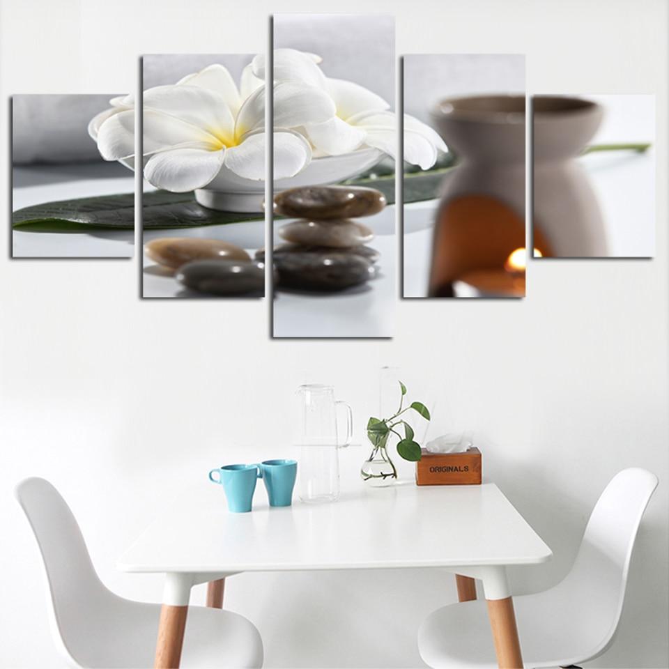 White Flowers And Stone – Nature Canvas Wall Art