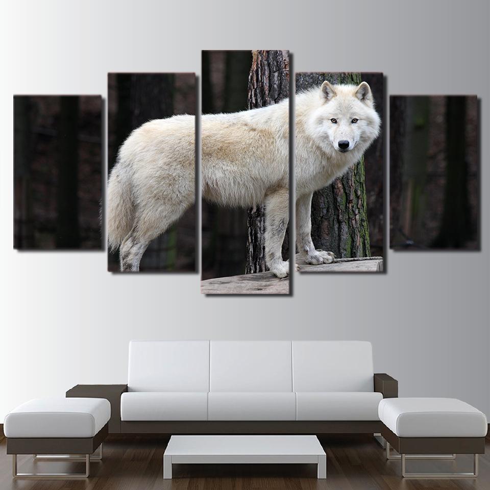 White Forest Wolf Staring – Animal Canvas Wall Art