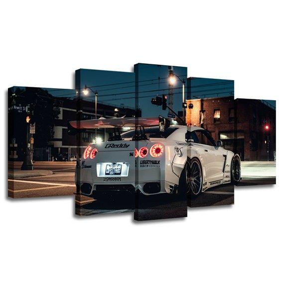 White Gtr Sports Car Modified Road To Freedom Christmas – Automative Canvas Wall Art