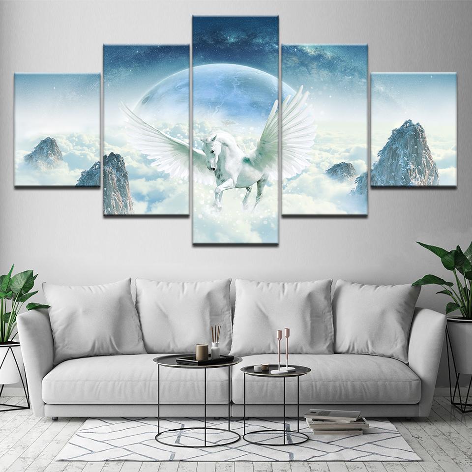 White Horse And Wings Wonderland Scenery – Abstract Animal Canvas Wall Art