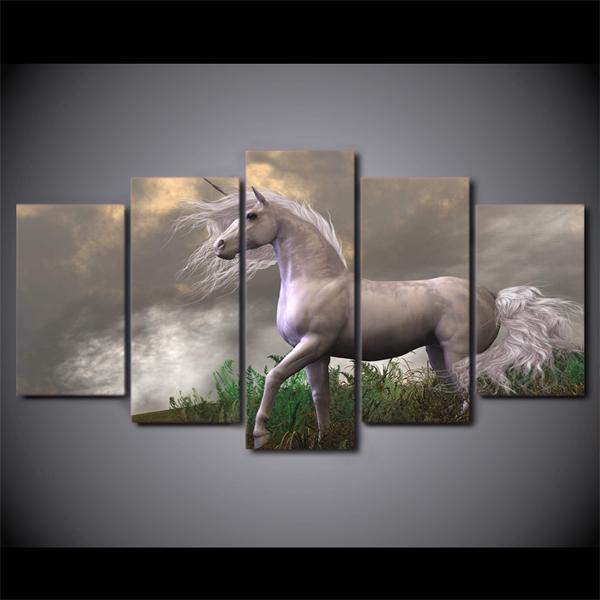 White Horse In Field 01 – Animal Canvas Wall Art