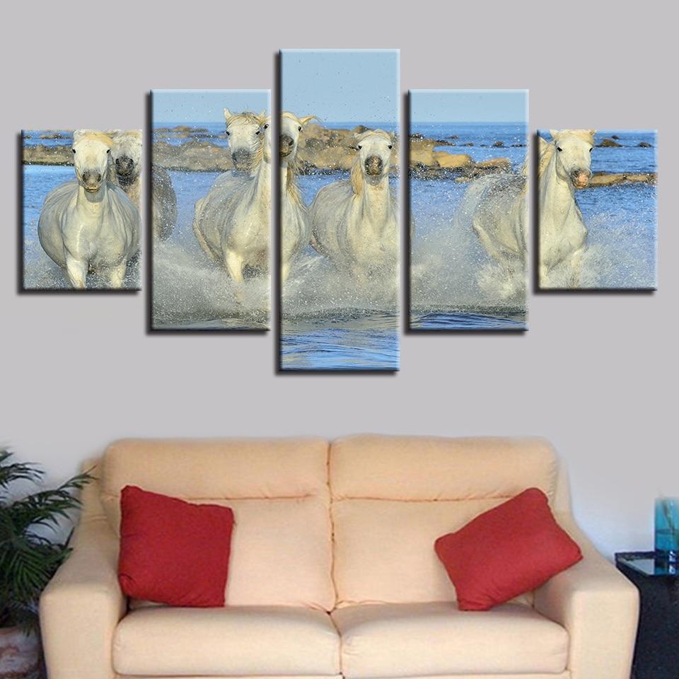 White Horse In The Water Running – Animal Canvas Wall Art