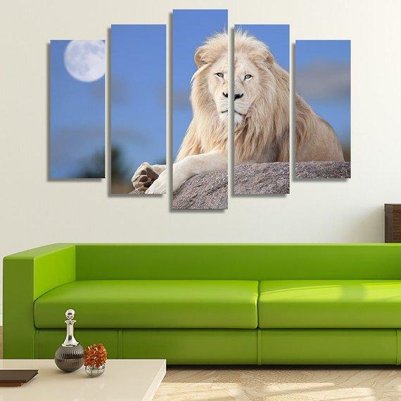 White Lion In The Moonlight – Animal Canvas Wall Art
