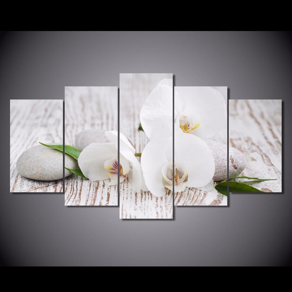 White Orchid Pebbles – Nature Canvas Wall Art