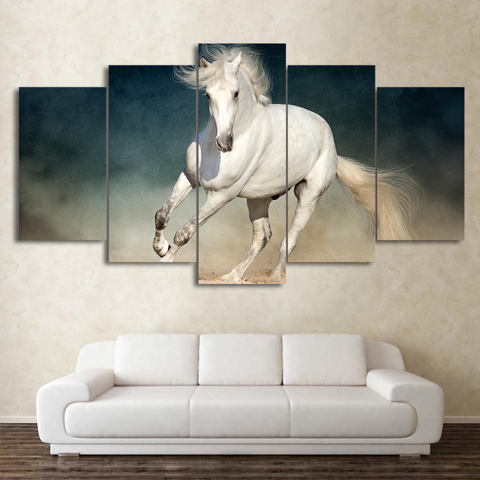 White Running Horse – Animal Canvas Wall Art
