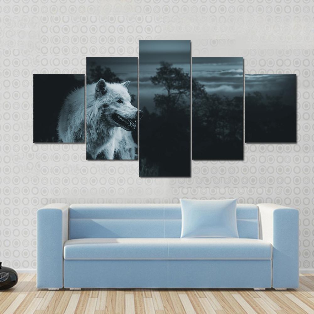 White Wolf At Night – Animal Canvas Wall Art