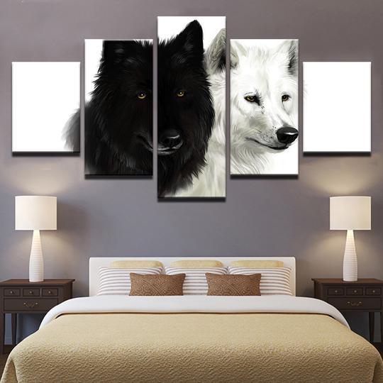 White Wolf Black Wolf – Animal Canvas Wall Art