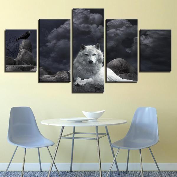 White Wolf Dark Clouds – Animal Canvas Wall Art