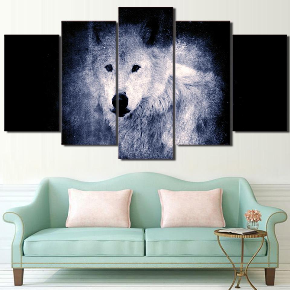 White Wolf In Dark – Animal Canvas Wall Art