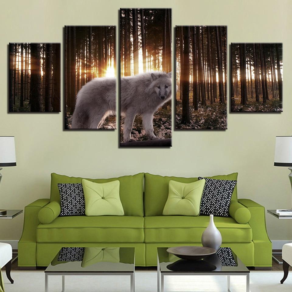 White Wolf In The Forest Sunshine – Animal Canvas Wall Art