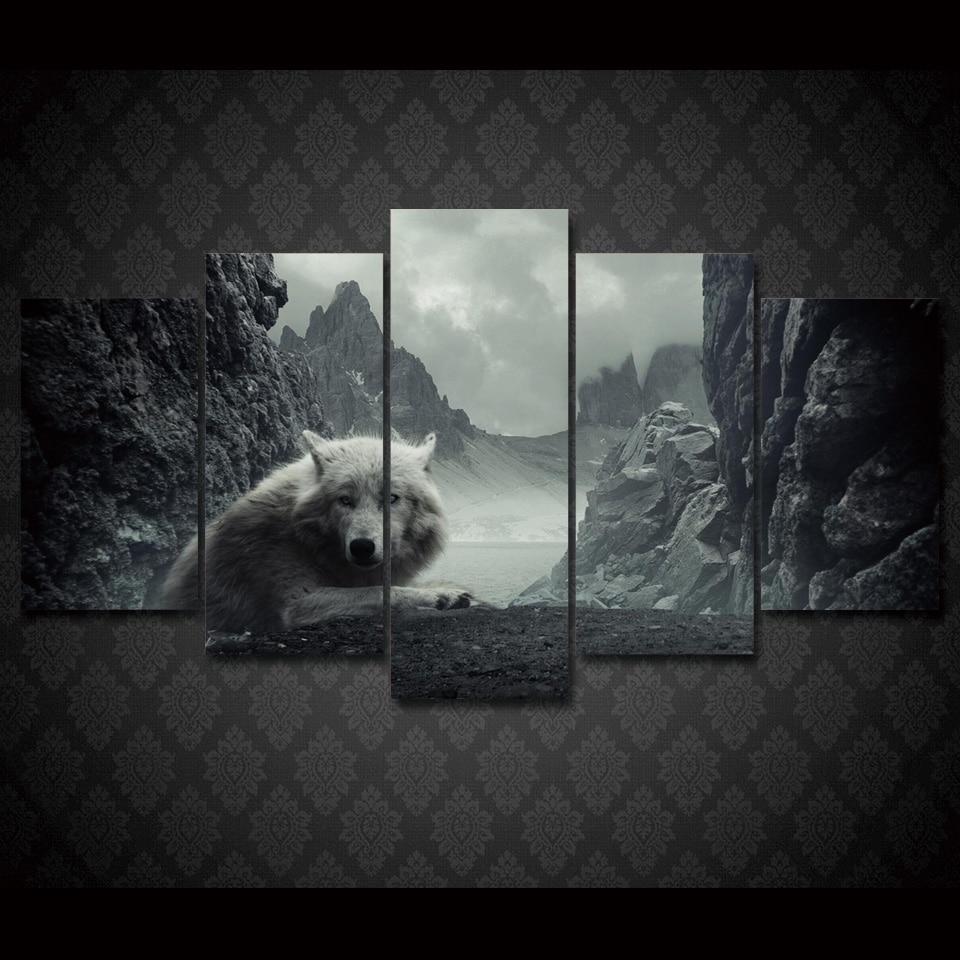 White Wolf In The Mountains – Animal Canvas Wall Art