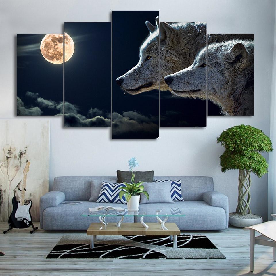 White Wolf Moon Night – Animal Canvas Wall Art