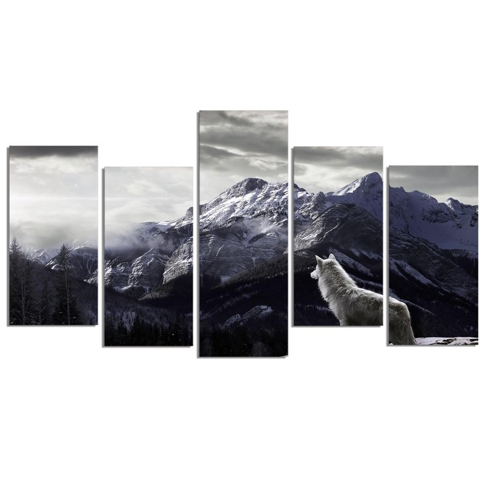 White Wolf Snow Mountain Animal Canvas Wall Art