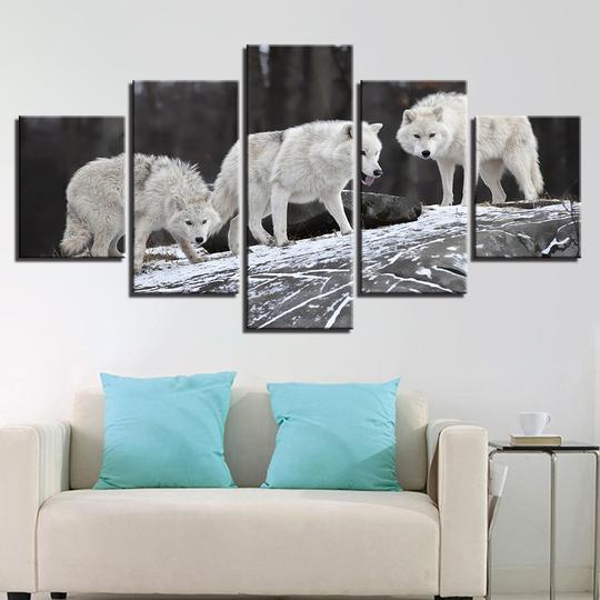 White Wolves In The Forest – Animal Canvas Wall Art