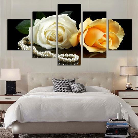 White Yellow Rose And Pearls – Nature Canvas Wall Art