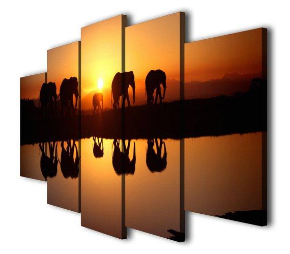 Wild Animal Elephants Art Landscape – Animal Canvas Wall Art