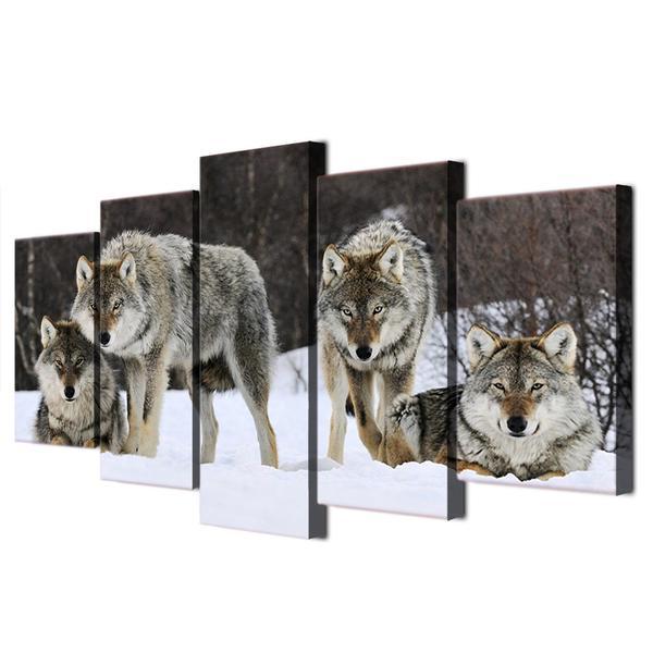 Wild Pack Of Wolves In Snow 01 – Animal Canvas Wall Art