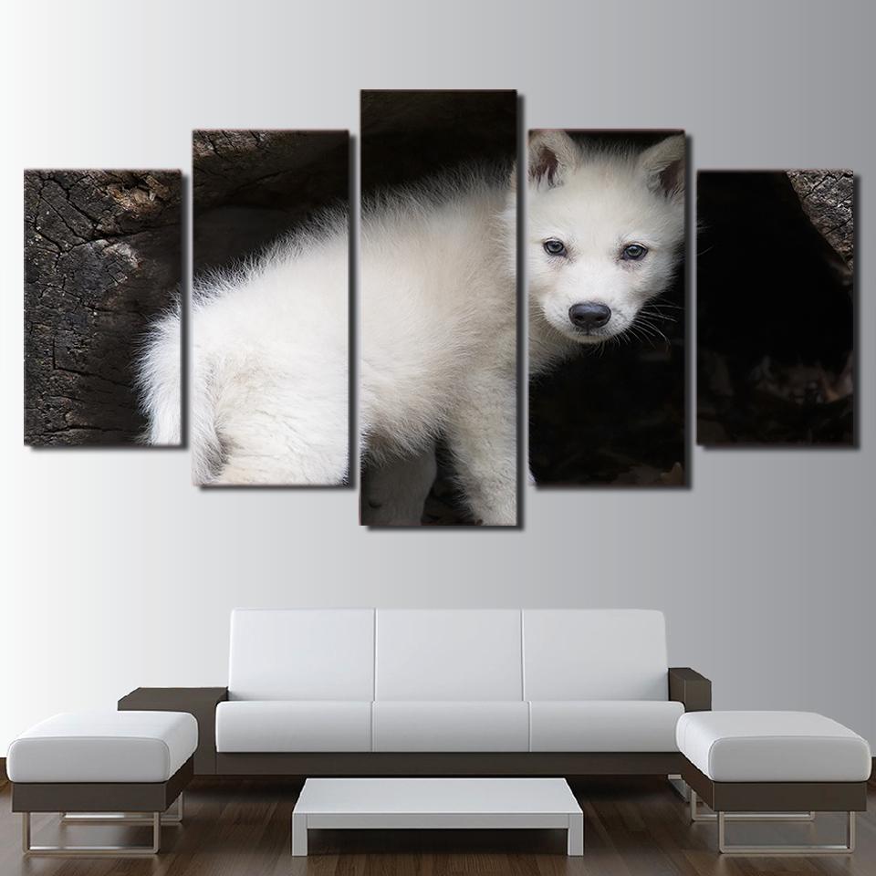 Wild White Wolf Cubs – Animal Canvas Wall Art