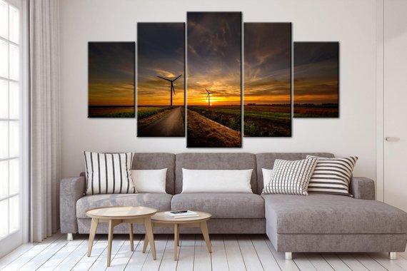 Wind Turbine Sunset Landscape – Nature Canvas Wall Art