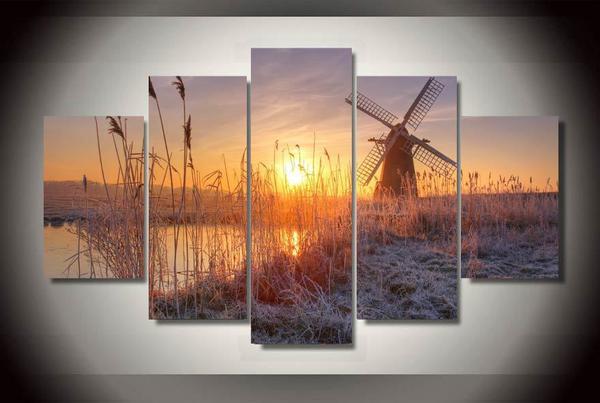 Windmill At Sunset – Nature Canvas Wall Art